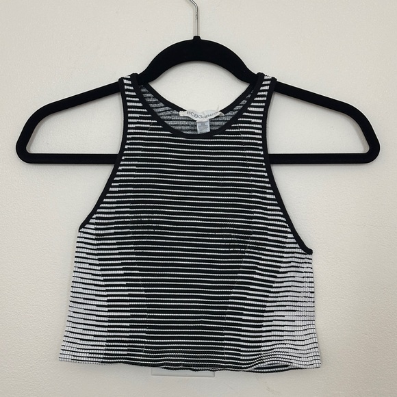 BCBGeneration Black and White Striped Crop Tank Top - Picture 1 of 4